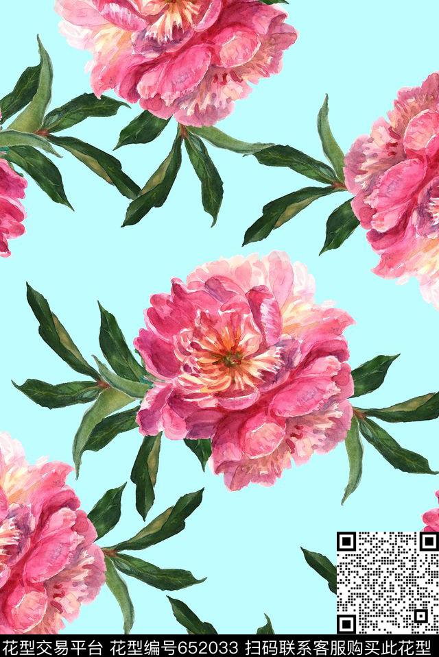 大朵手绘花卉数码印花华亿平台下载（图片编号: 652033） - 瓦栏（Walan）