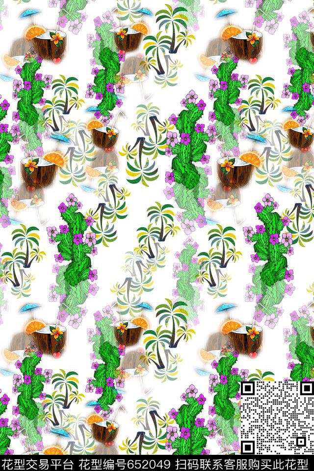 椰子树热带海滨度假热带植物数码印花华亿平台下载（图片编号: 652049） - 瓦栏（Walan）