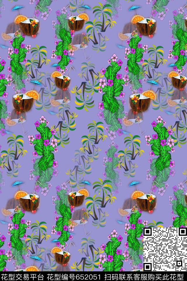 椰子树热带海滨度假热带植物数码印花华亿平台下载（图片编号: 652051） - 瓦栏（Walan）