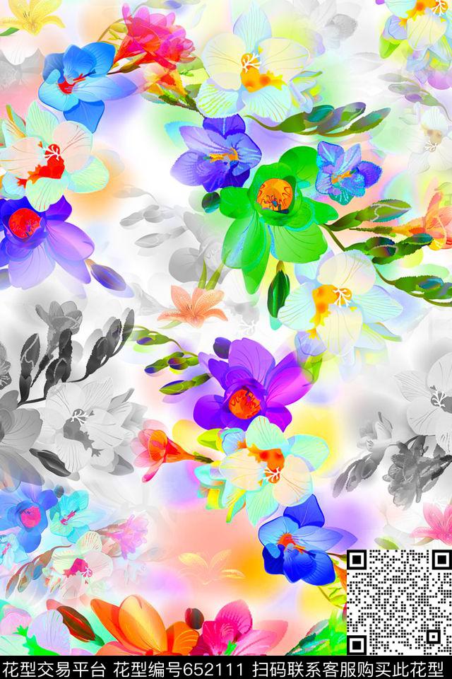 花卉梦幻丝巾泳装数码印花华亿平台下载（图片编号: 652111） - 瓦栏（Walan）