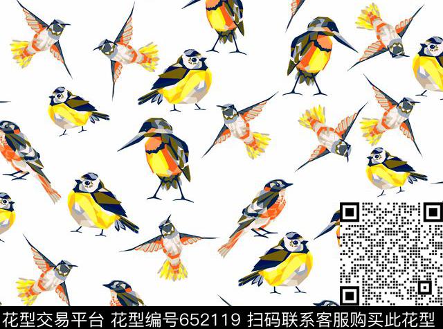 喜鹊卡通鸟传统印花华亿平台下载（图片编号: 652119） - 瓦栏（Walan）