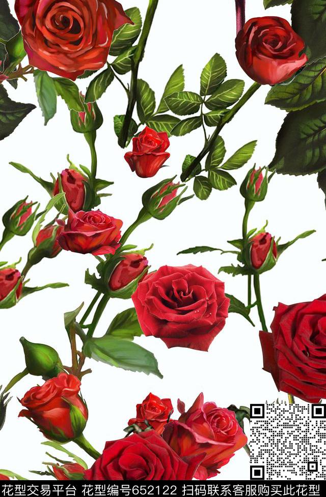 玫瑰花朵数码印花华亿平台下载（图片编号: 652122） - 瓦栏（Walan）