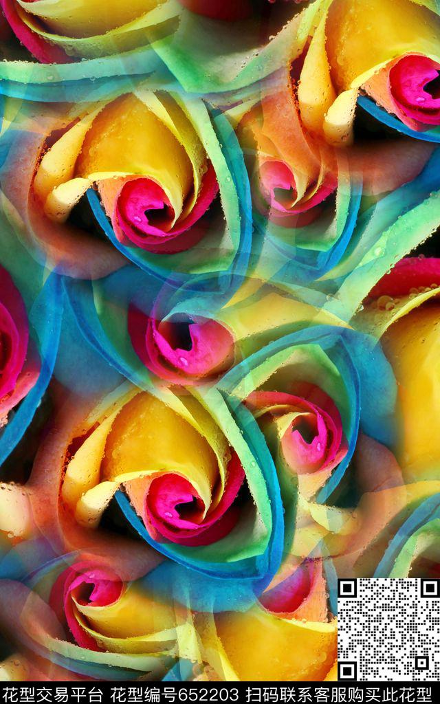 大花油画花朵数码印花华亿平台下载（图片编号: 652203） - 瓦栏（Walan）