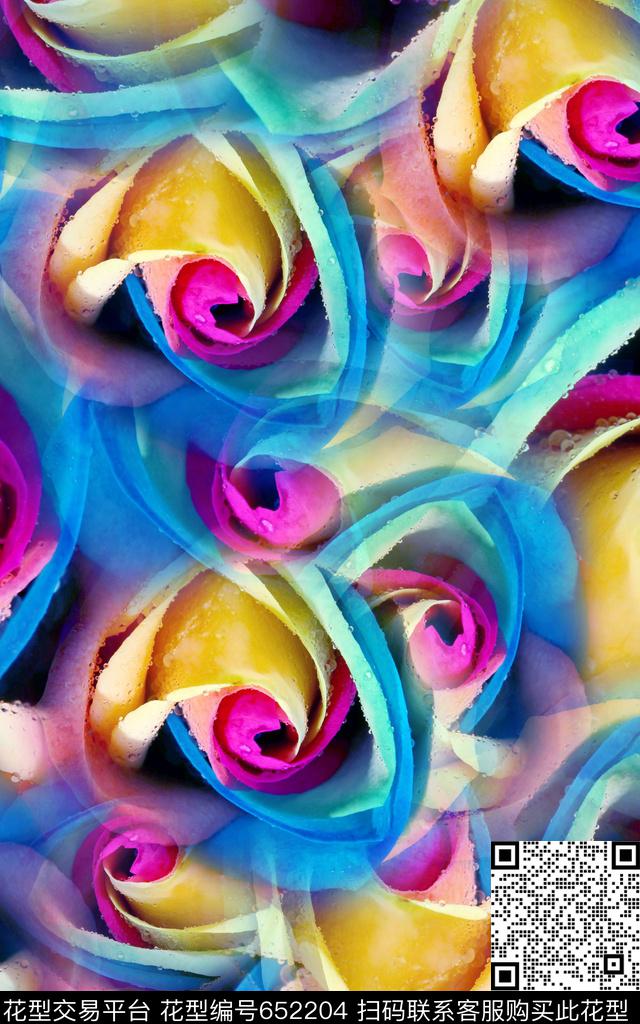 大花油画花朵数码印花华亿平台下载（图片编号: 652204） - 瓦栏（Walan）