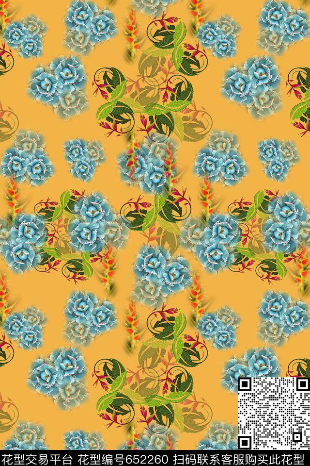 热带海滨度假热带植物剑兰数码印花华亿平台下载（图片编号: 652260） - 瓦栏（Walan）