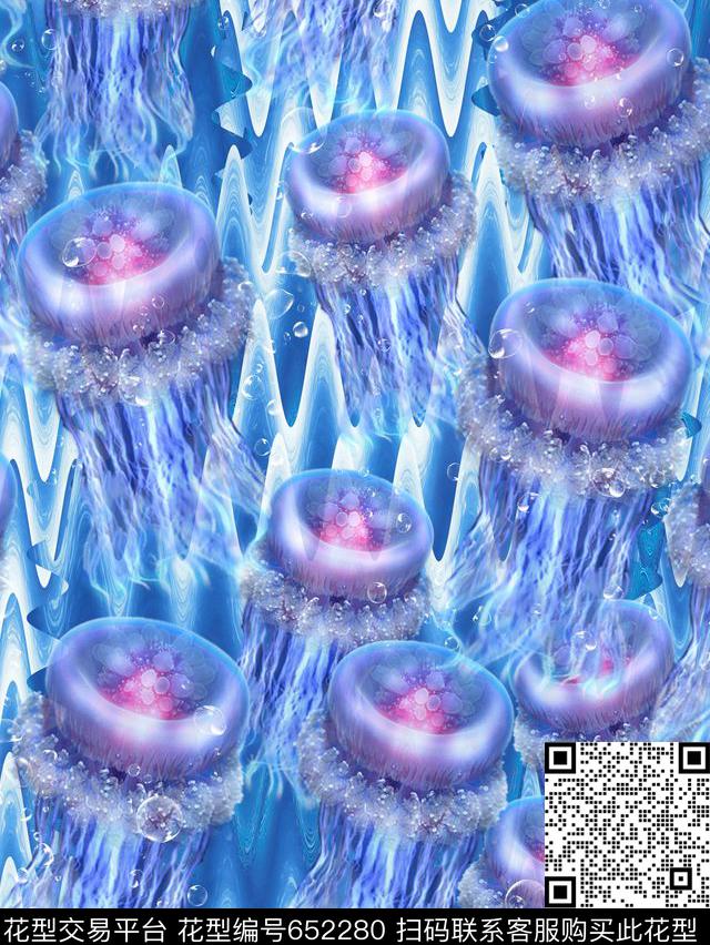 抽象、几何水母、泡泡数码印花华亿平台下载（图片编号: 652280） - 瓦栏（Walan）