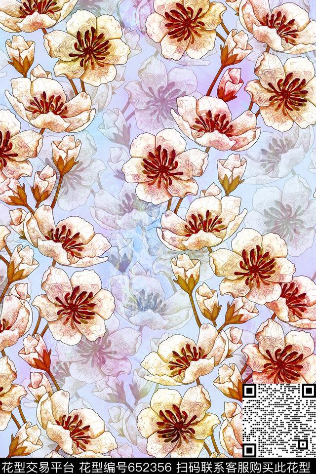 水彩花卉女装数码印花华亿平台下载（图片编号: 652356） - 瓦栏（Walan）