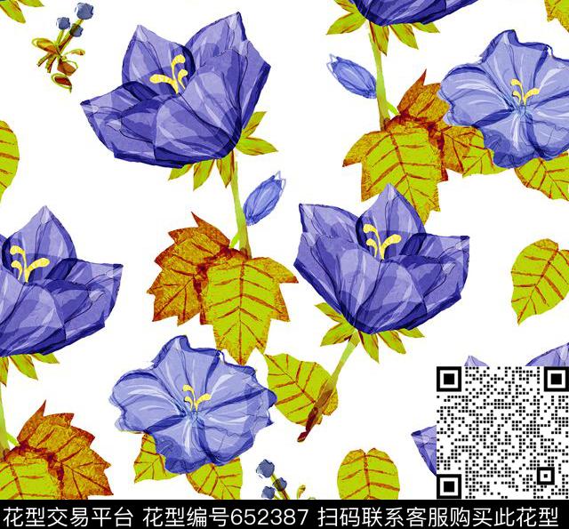 小碎花桃花兰花数码印花华亿平台下载（图片编号: 652387） - 瓦栏（Walan）