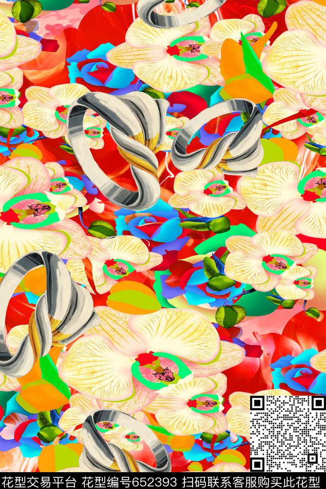 花瓣大花小碎花数码印花华亿平台下载（图片编号: 652393） - 瓦栏（Walan）