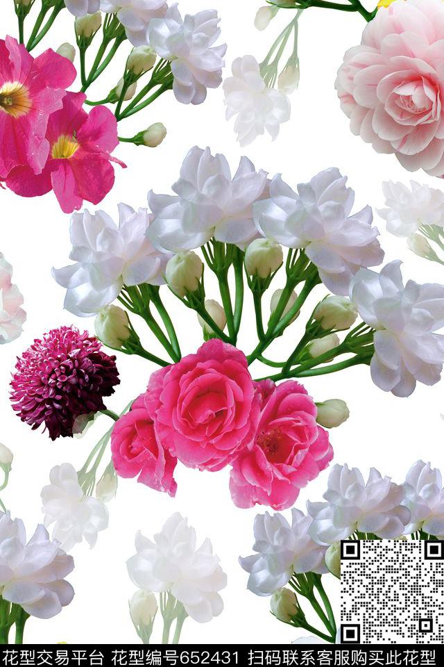 乱花玫瑰花卉数码印花华亿平台下载（图片编号: 652431） - 瓦栏（Walan）