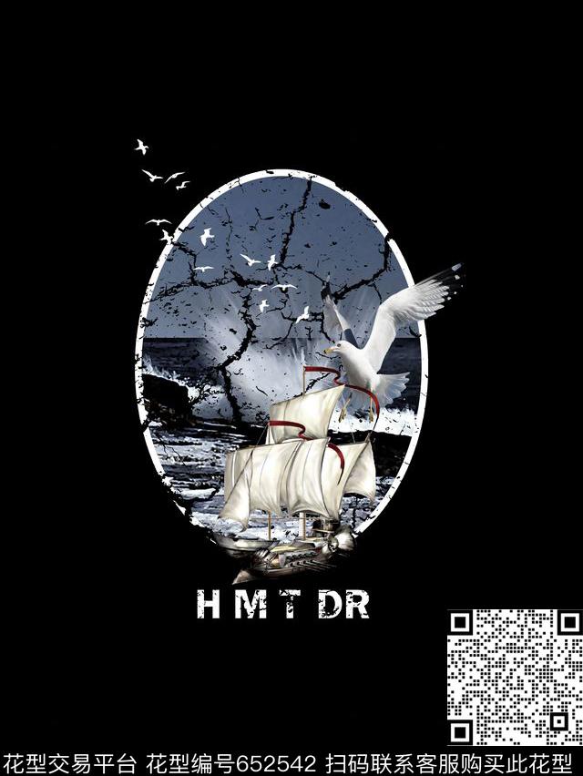 航海风潮飞鸟男装T恤数码印花华亿平台下载（图片编号: 652542） - 瓦栏（Walan）