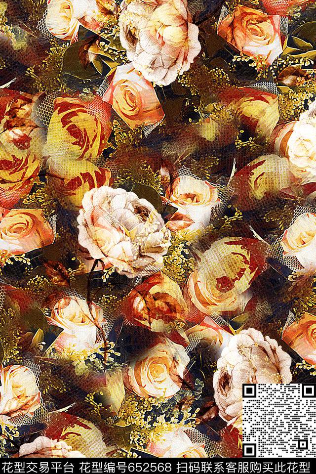 时尚抽象几何玫瑰花花卉数码印花时尚潮流大牌女装裙子外套印花雪纺真丝印花数码印花华亿平台下载（图片编号: 652568） - 瓦栏（Walan）