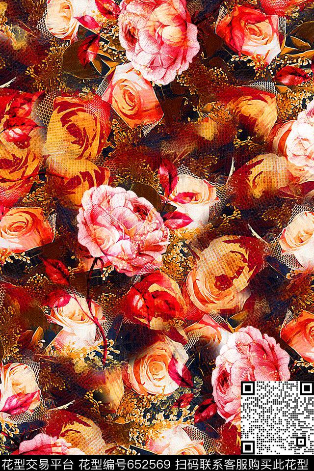 时尚抽象几何玫瑰花花卉数码印花时尚潮流大牌女装裙子外套印花雪纺真丝印花数码印花华亿平台下载（图片编号: 652569） - 瓦栏（Walan）