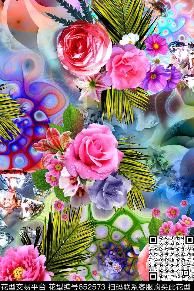 玫瑰花朵花卉数码印花华亿平台下载（图片编号: 652573） - 瓦栏（Walan）