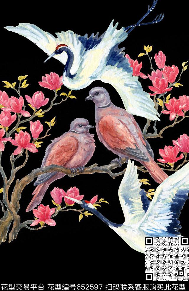 定位树枝花卉数码印花华亿平台下载（图片编号: 652597） - 瓦栏（Walan）