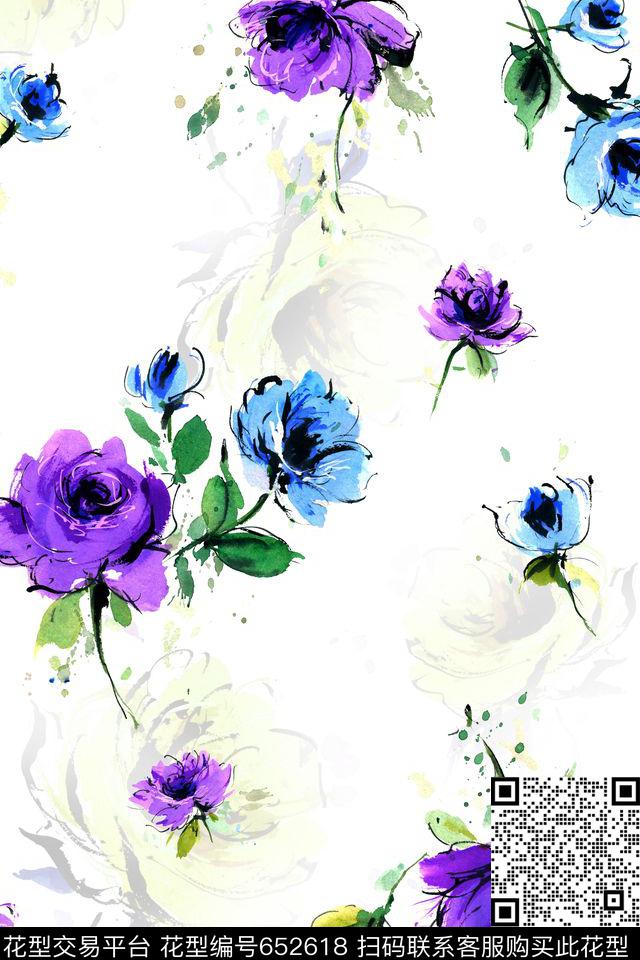 水彩花卉清新数码印花华亿平台下载（图片编号: 652618） - 瓦栏（Walan）