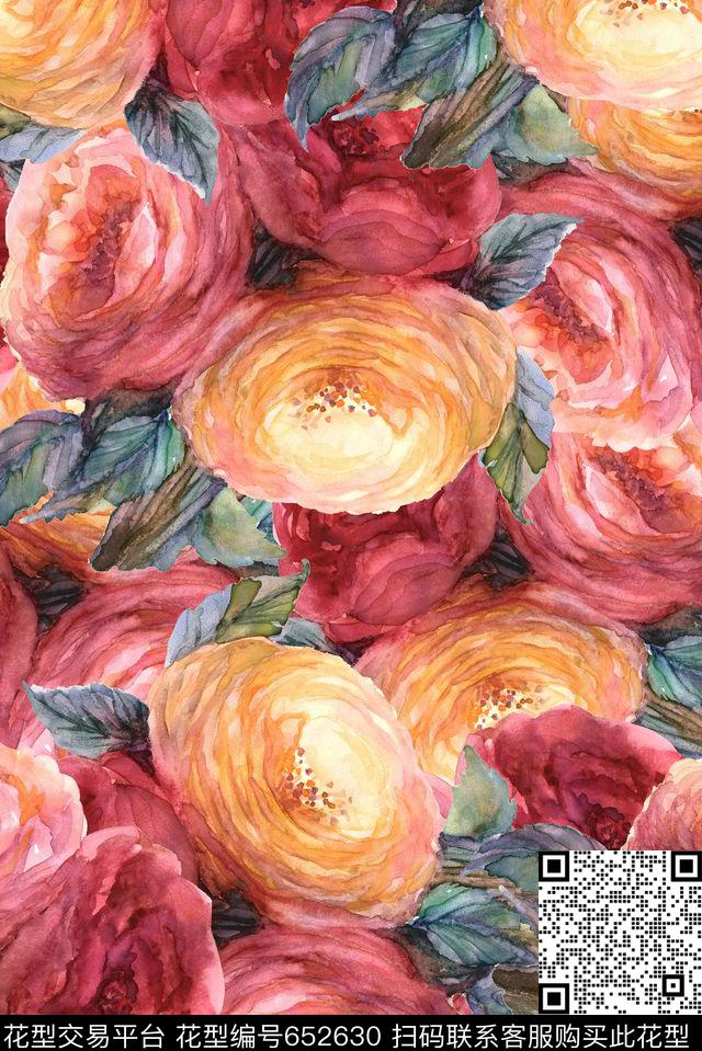 满版手绘花卉数码印花华亿平台下载（图片编号: 652630） - 瓦栏（Walan）