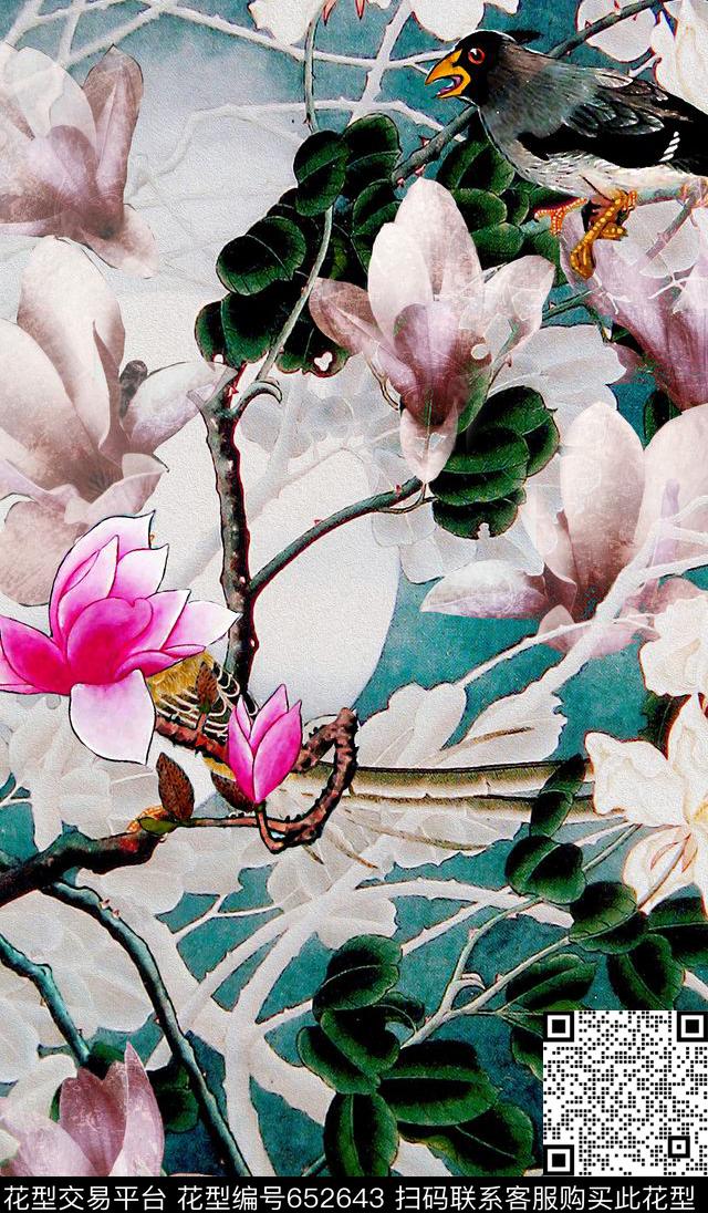 定位花花卉旗袍花数码印花华亿平台下载（图片编号: 652643） - 瓦栏（Walan）