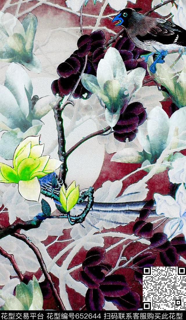 定位花花卉旗袍花数码印花华亿平台下载（图片编号: 652644） - 瓦栏（Walan）