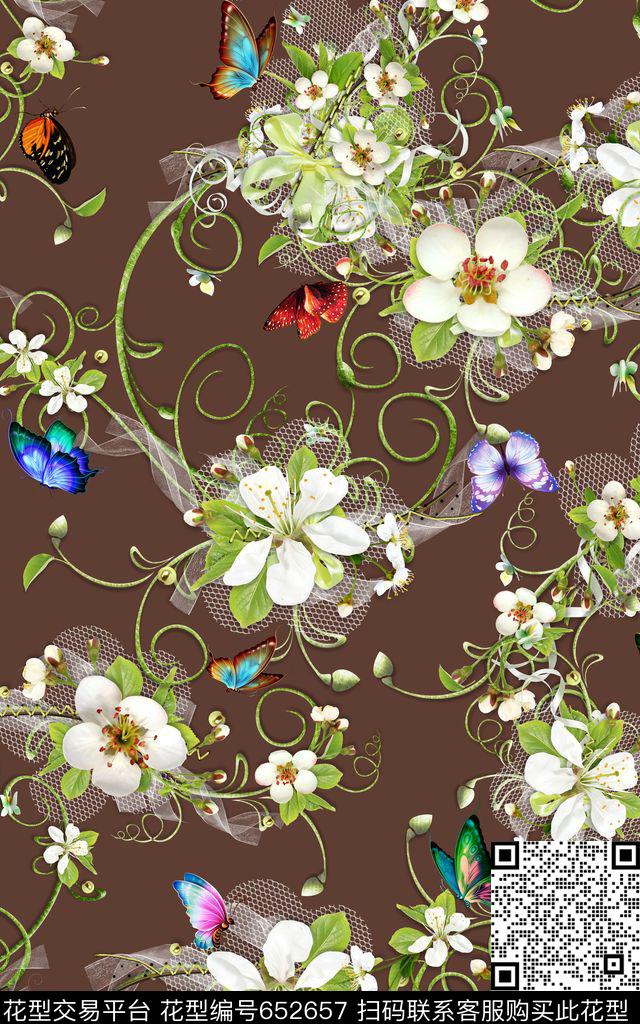 蝴蝶结花朵蕾丝数码印花华亿平台下载（图片编号: 652657） - 瓦栏（Walan）