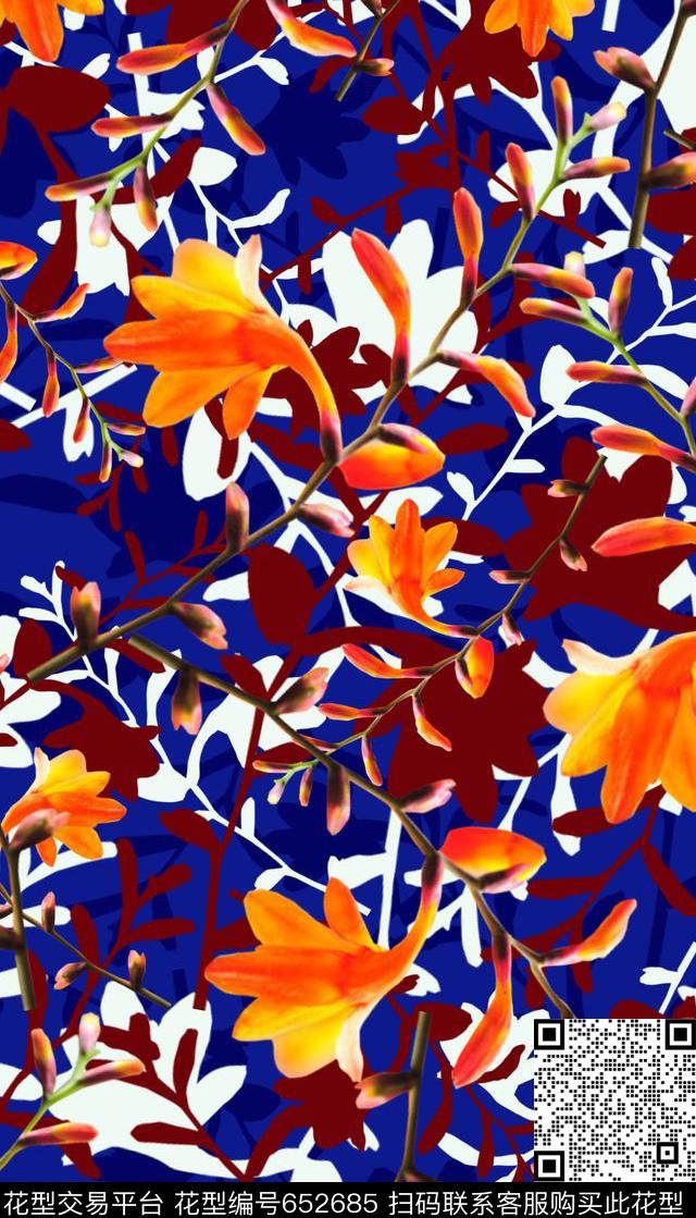 撞色花卉组合数码印花华亿平台下载（图片编号: 652685） - 瓦栏（Walan）
