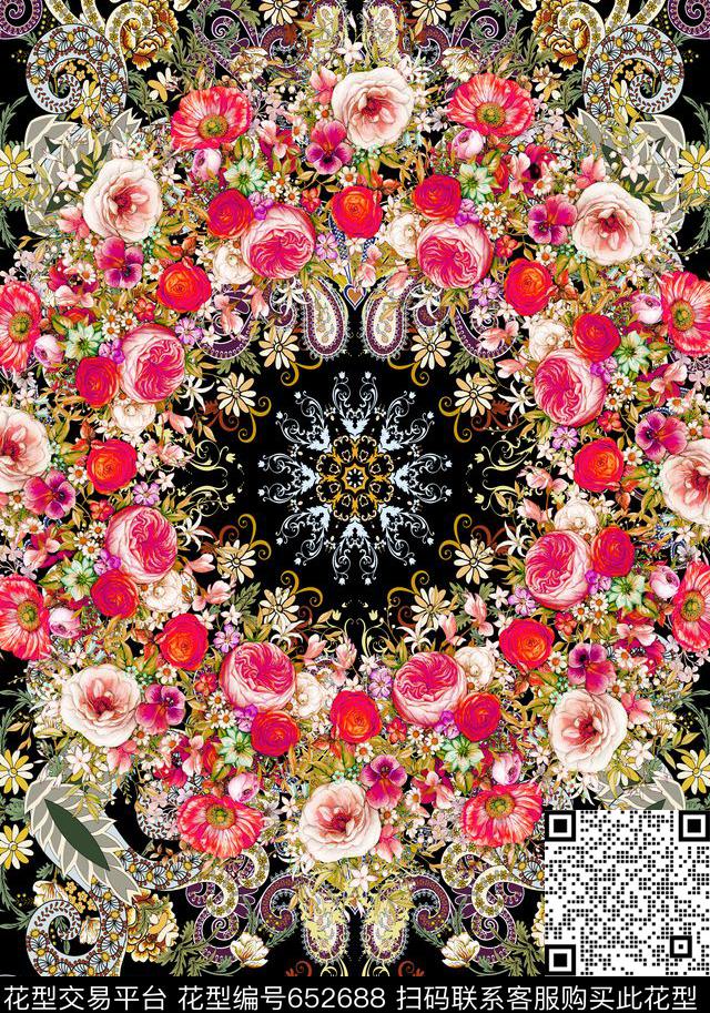 花纹精细花卉数码印花华亿平台下载（图片编号: 652688） - 瓦栏（Walan）