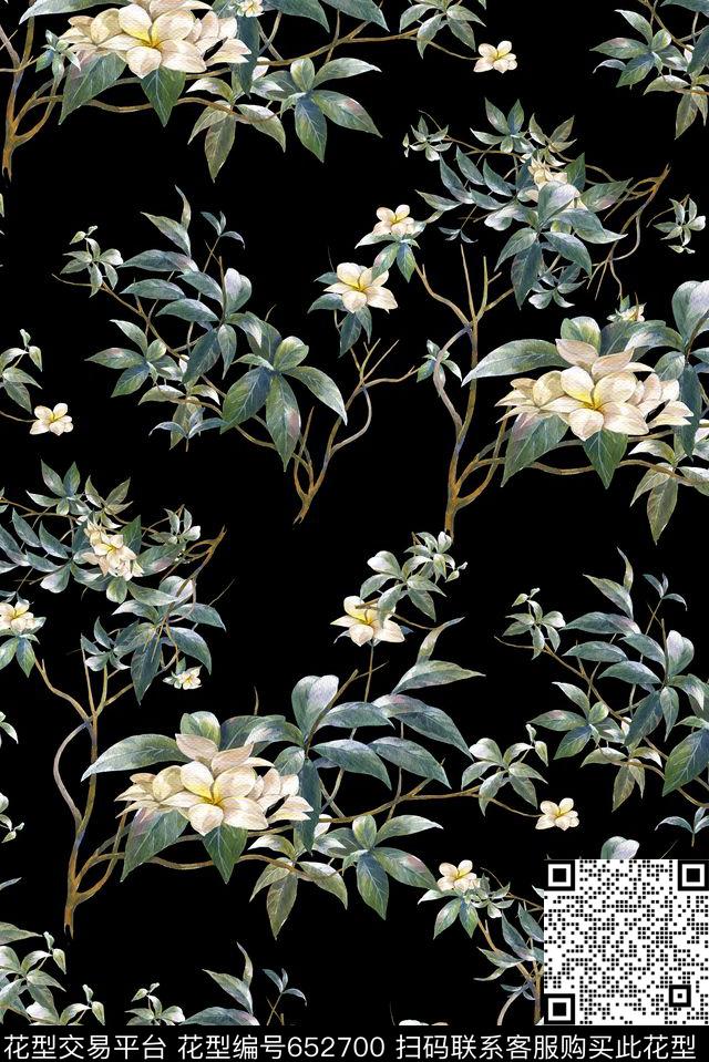 绿叶树枝花卉数码印花华亿平台下载（图片编号: 652700） - 瓦栏（Walan）