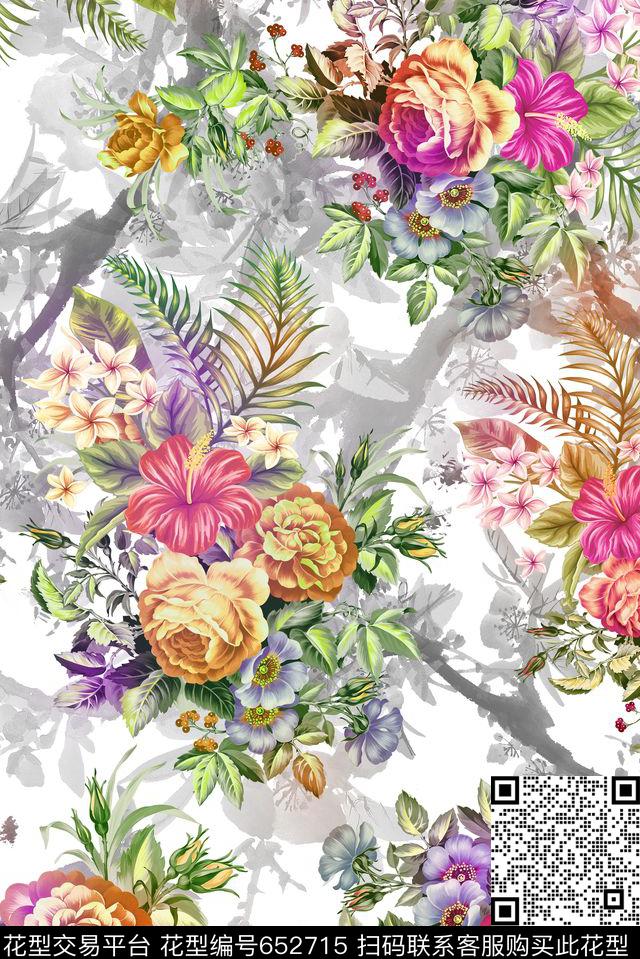花卉手绘数码印花华亿平台下载（图片编号: 652715） - 瓦栏（Walan）