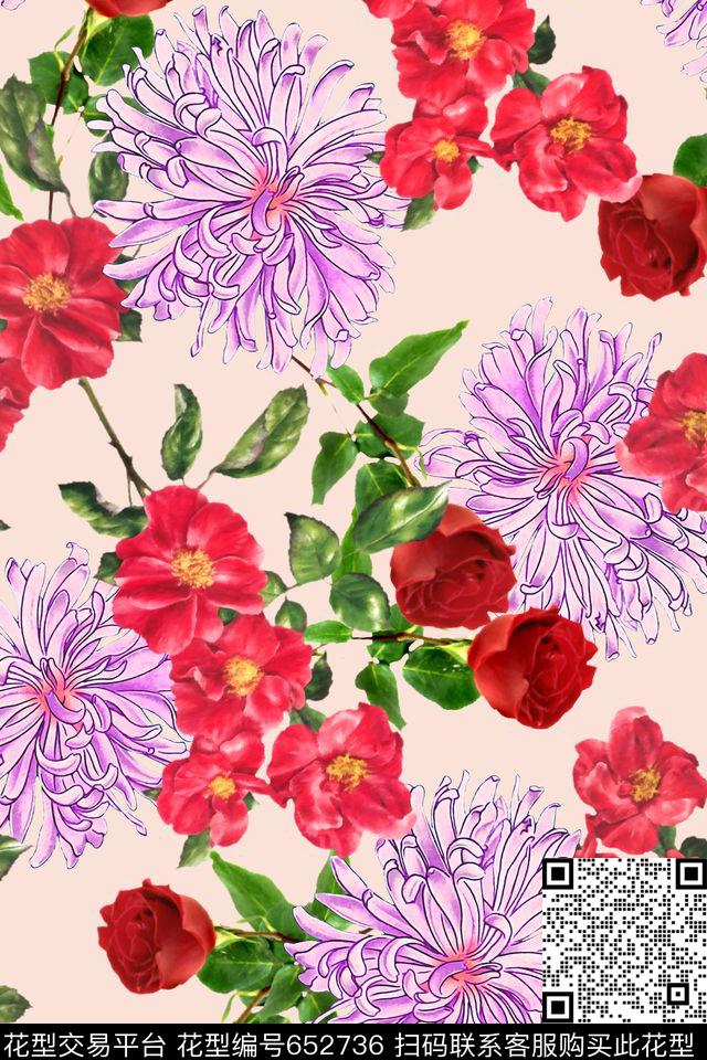 花卉水彩叶子数码印花华亿平台下载（图片编号: 652736） - 瓦栏（Walan）