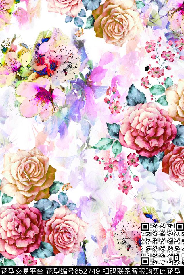 手绘花卉数码印花华亿平台下载（图片编号: 652749） - 瓦栏（Walan）