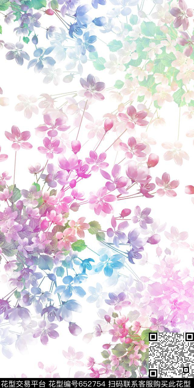 色彩手绘花朵数码印花华亿平台下载（图片编号: 652754） - 瓦栏（Walan）