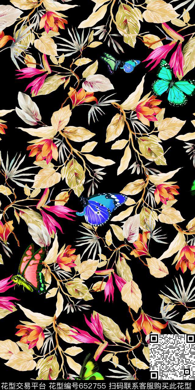 色彩手绘花朵数码印花华亿平台下载（图片编号: 652755） - 瓦栏（Walan）