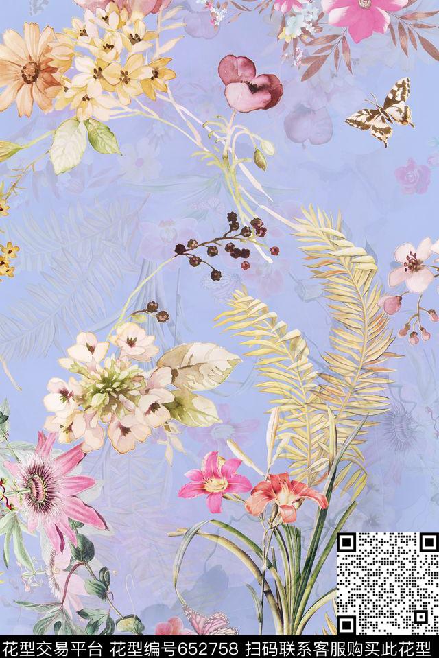 色彩手绘花朵数码印花华亿平台下载（图片编号: 652758） - 瓦栏（Walan）