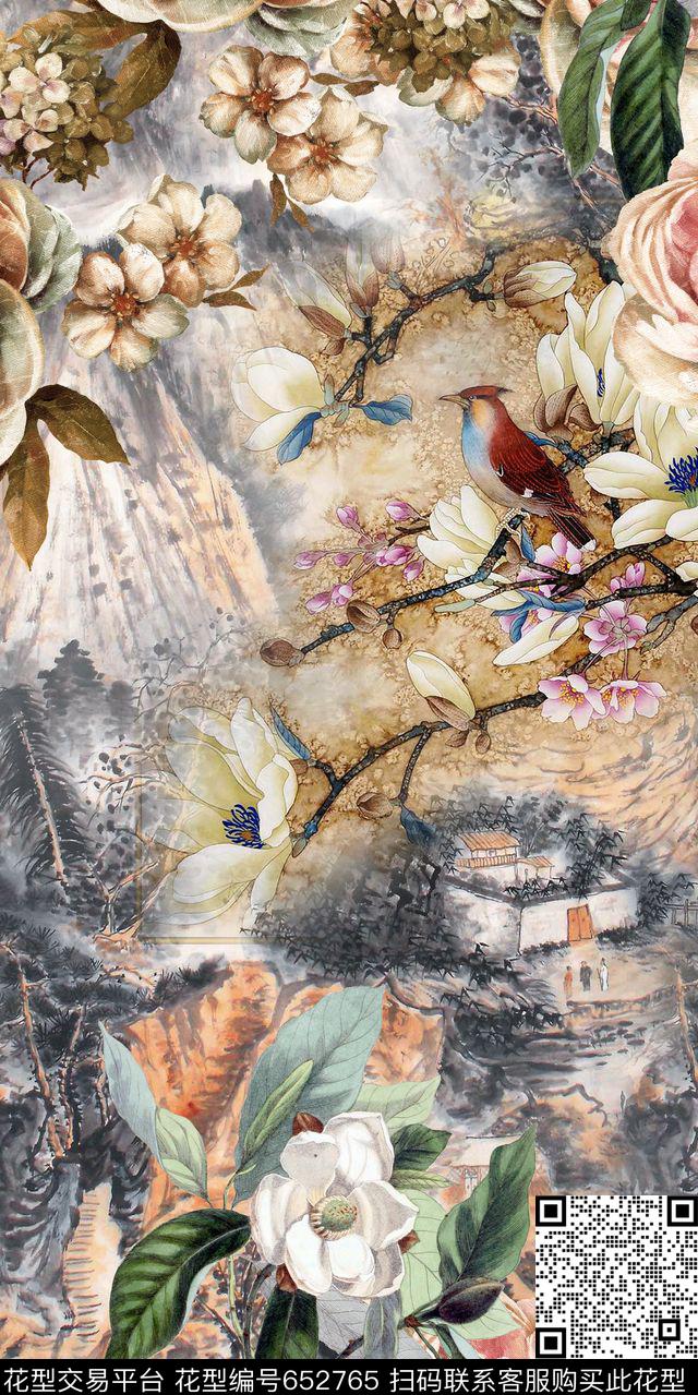 色彩手绘风景数码印花华亿平台下载（图片编号: 652765） - 瓦栏（Walan）