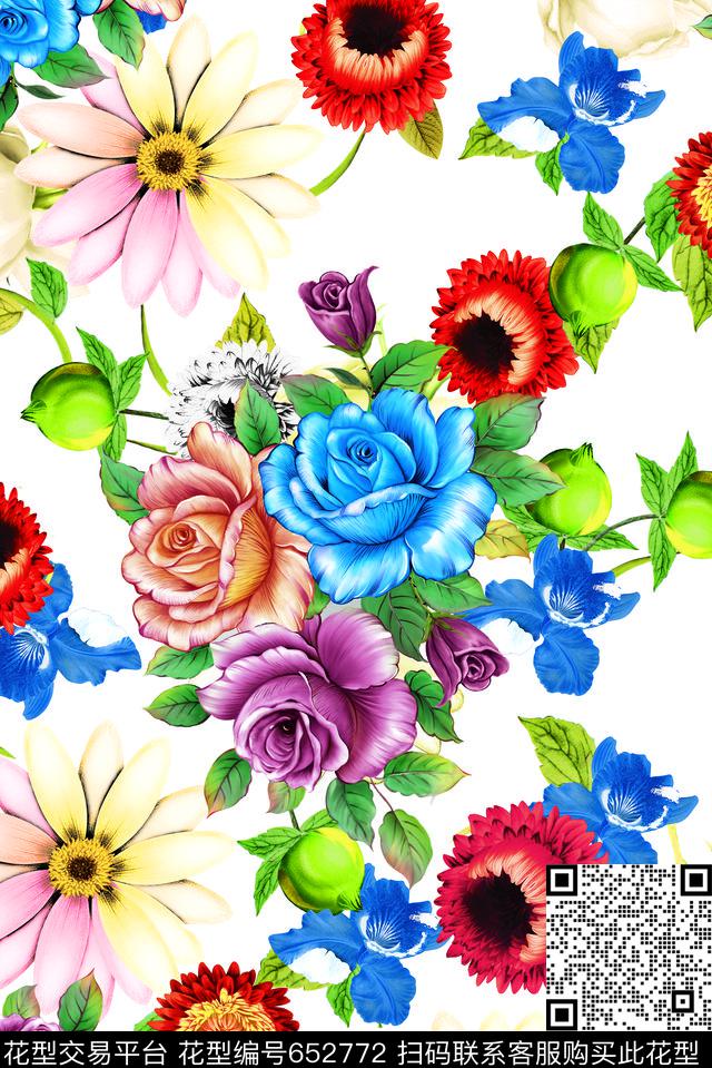 色彩花卉手绘数码印花华亿平台下载（图片编号: 652772） - 瓦栏（Walan）