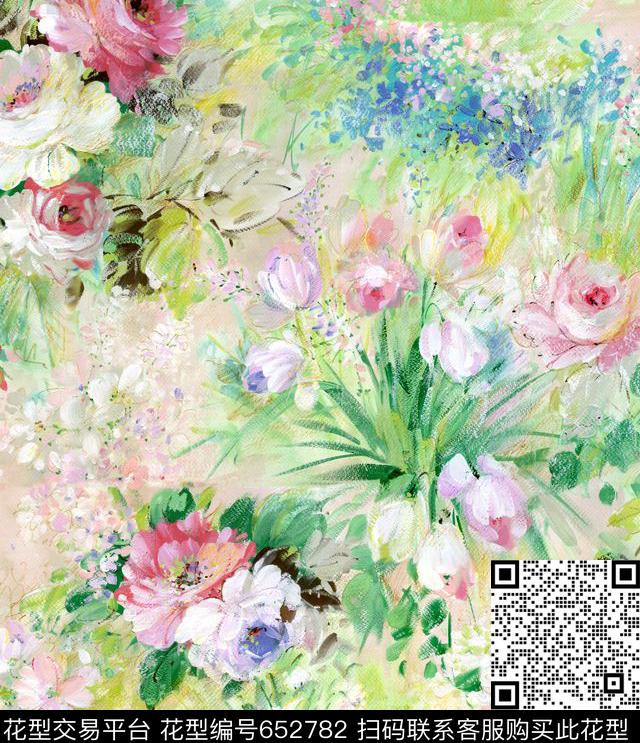 手绘花数码印花华亿平台下载（图片编号: 652782） - 瓦栏（Walan）
