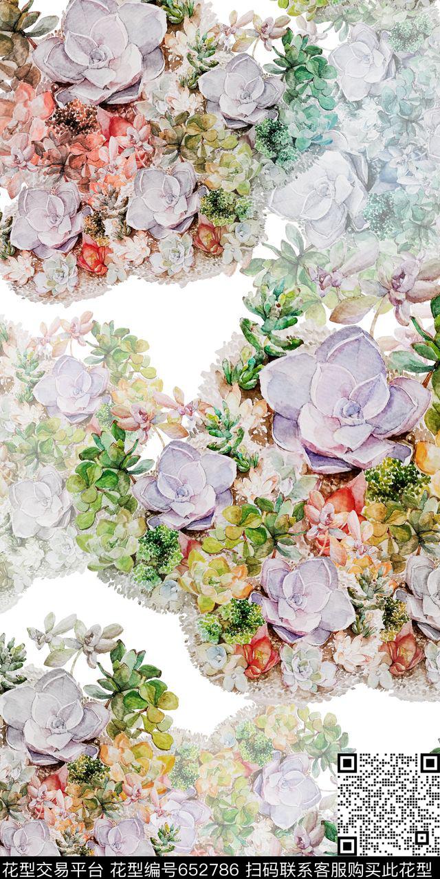 色彩花卉手绘数码印花华亿平台下载（图片编号: 652786） - 瓦栏（Walan）