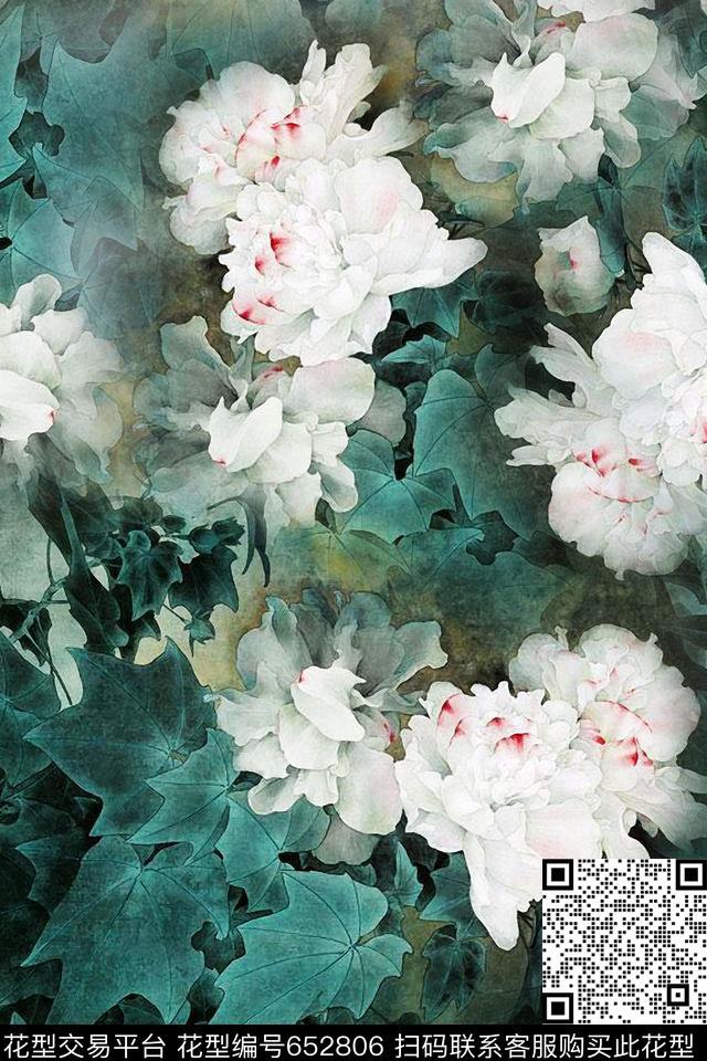 中国风花卉牡丹数码印花华亿平台下载（图片编号: 652806） - 瓦栏（Walan）