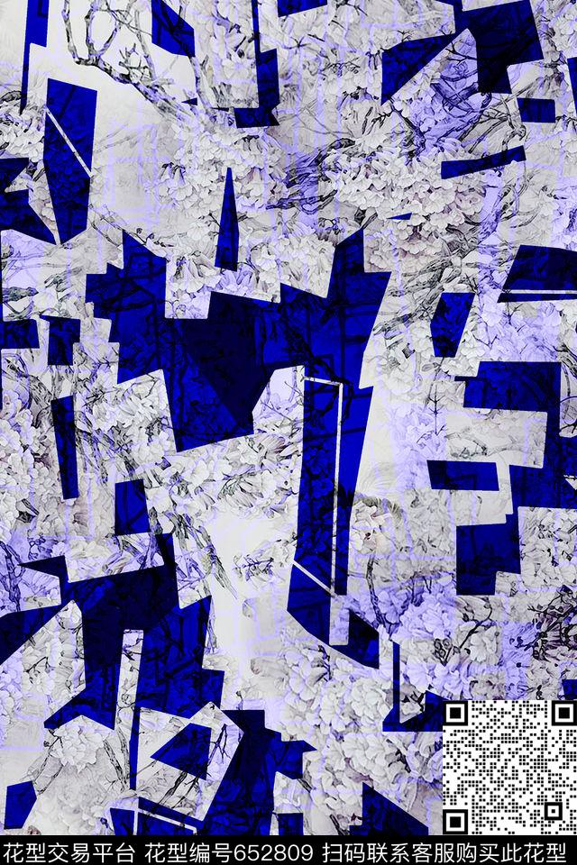 大气中国风不规则几何花卉数码印花华亿平台下载（图片编号: 652809） - 瓦栏（Walan）