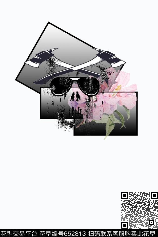 骷髅头斧头几何数码印花华亿平台下载（图片编号: 652813） - 瓦栏（Walan）