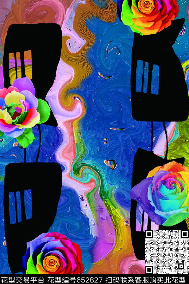 复古花卉色块数码印花华亿平台下载（图片编号: 652827） - 瓦栏（Walan）