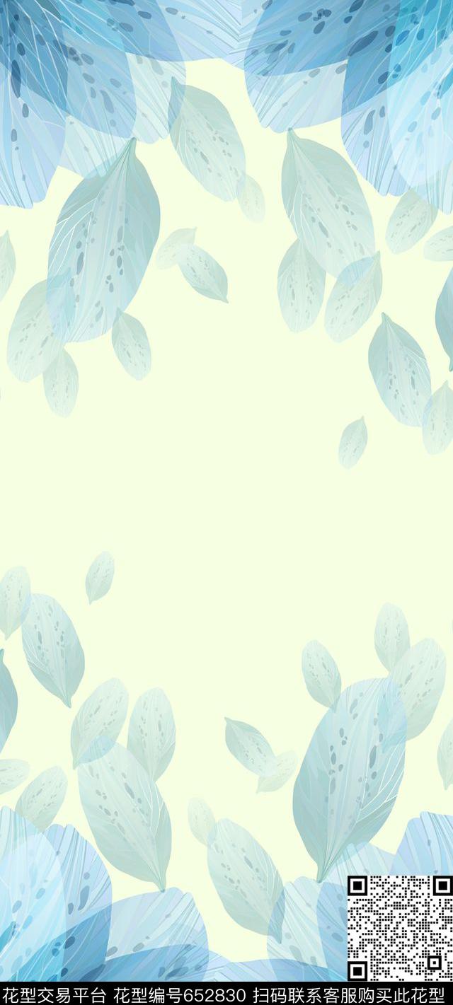 花卉树叶水彩长纱巾数码印花华亿平台下载（图片编号: 652830） - 瓦栏（Walan）