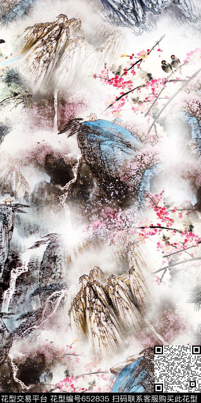 中国风国画山水数码印花华亿平台下载（图片编号: 652835） - 瓦栏（Walan）