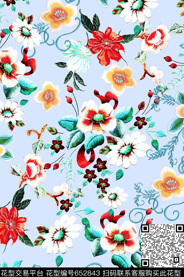 刺绣花卉罂粟数码印花华亿平台下载（图片编号: 652843） - 瓦栏（Walan）