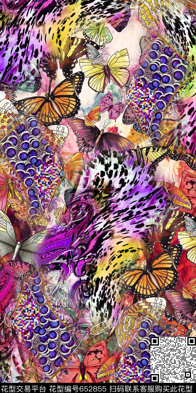 数码时尚炫彩豹纹蝴蝶底数码印花华亿平台下载（图片编号: 652855） - 瓦栏（Walan）