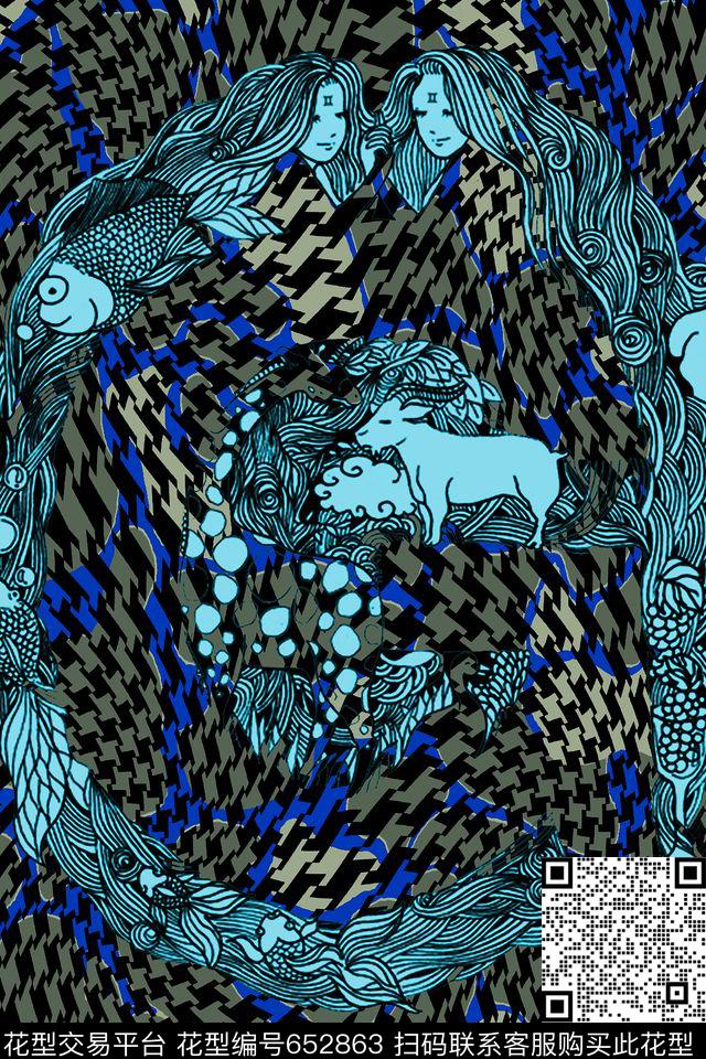 千鸟格螺旋G字母数码印花华亿平台下载（图片编号: 652863） - 瓦栏（Walan）