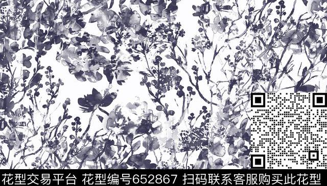 精仿水墨画树叶黑灰层次数码印花华亿平台下载（图片编号: 652867） - 瓦栏（Walan）