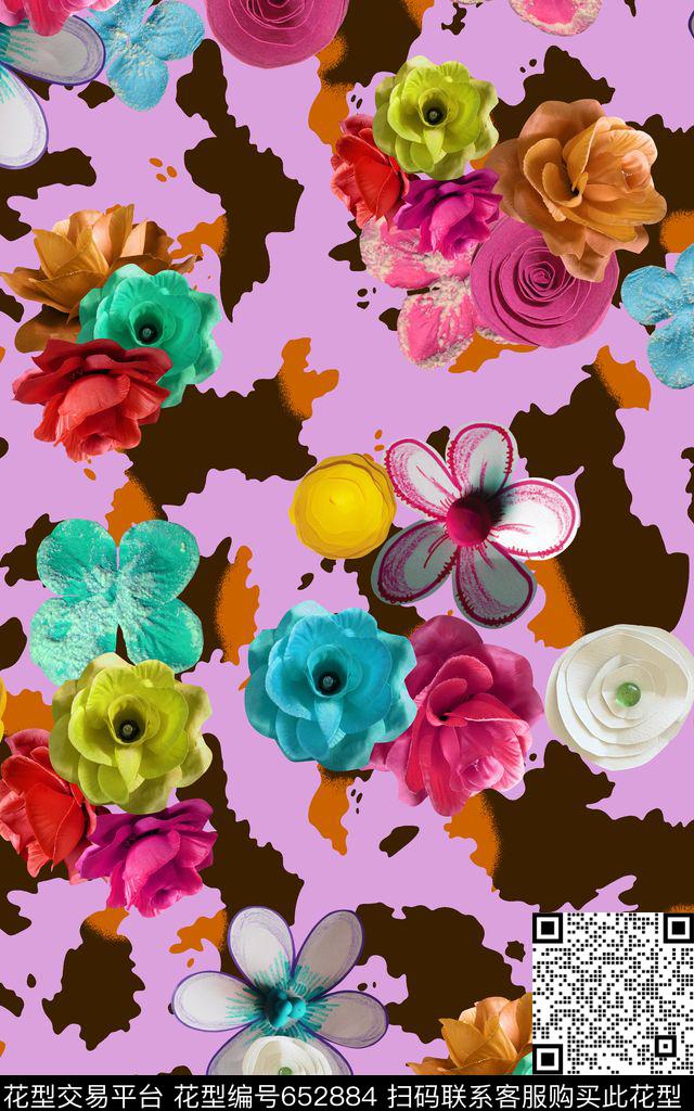 花朵迷彩珠花数码印花华亿平台下载（图片编号: 652884） - 瓦栏（Walan）