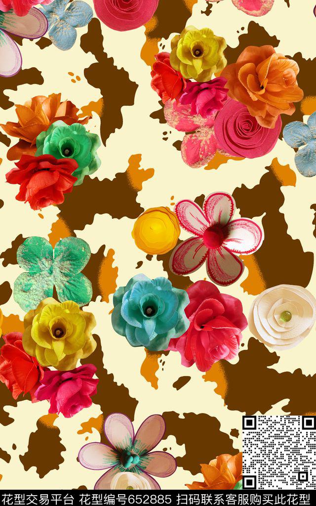 花朵迷彩珠花数码印花华亿平台下载（图片编号: 652885） - 瓦栏（Walan）
