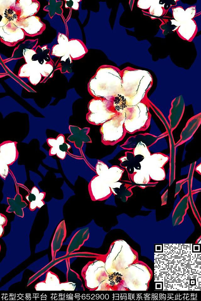 花卉油画花剪影数码印花华亿平台下载（图片编号: 652900） - 瓦栏（Walan）